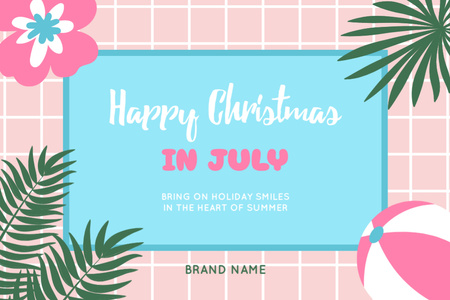 Modèle de visuel Joyeux Noël en juillet Salutations avec des plantes - Postcard 4x6in