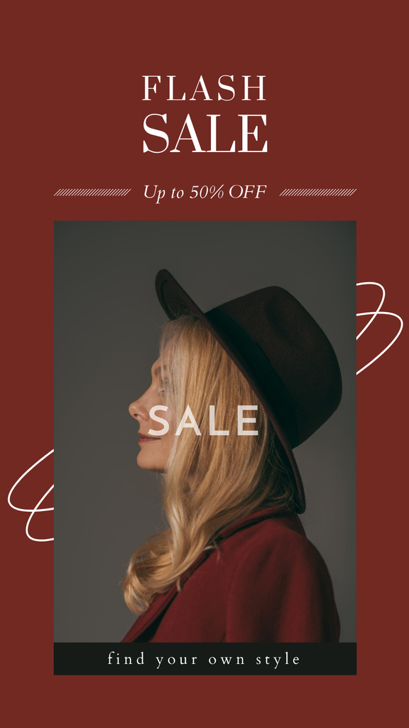 Fashion Sale with Woman in Black Hat Instagram Story Design Template