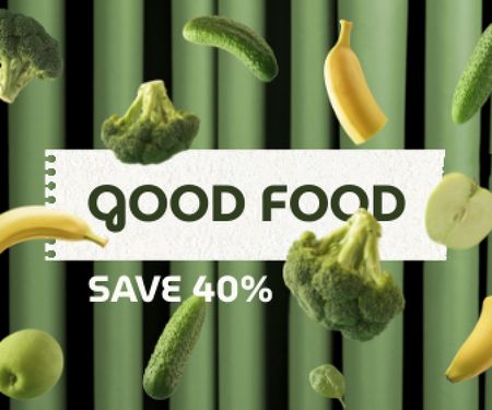 Food Discount Offer with Broccoli and Bananas Large Rectangle Šablona návrhu
