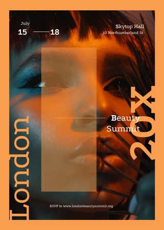 Designvorlage Young Attractive Woman in Neon Light on Beauty Summit für Invitation