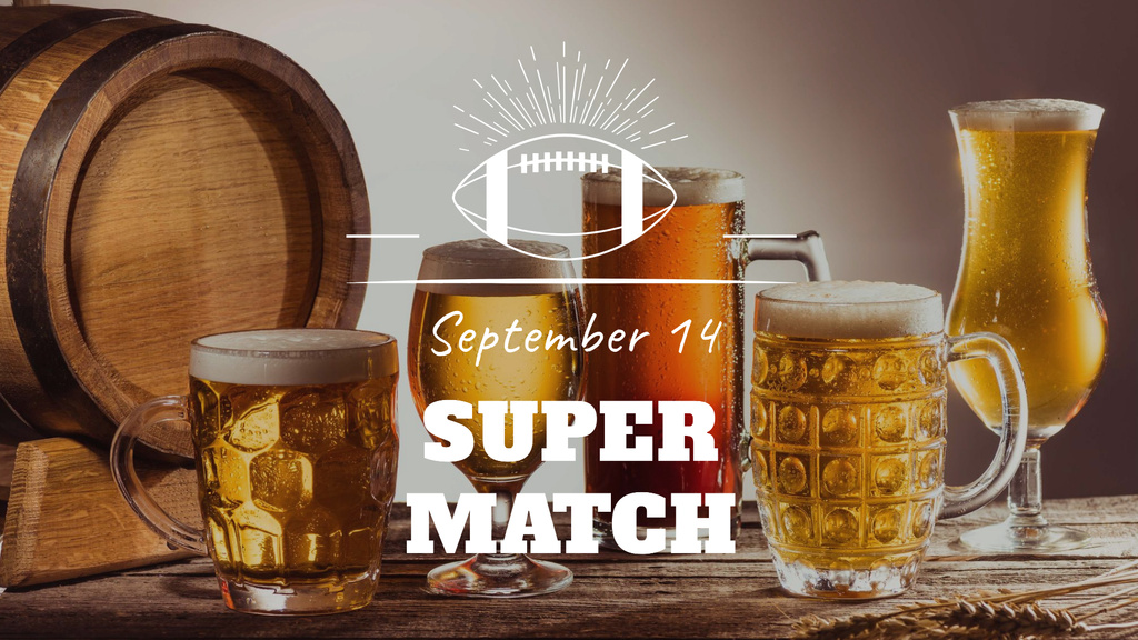 Plantilla de diseño de Super Bowl Match Announcement with Beer Glasses FB event cover 