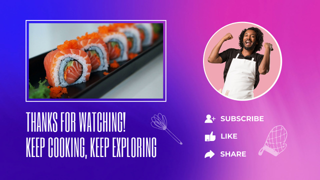 Yummy Sushi Cooking Vlog Promotion YouTube outroデザインテンプレート