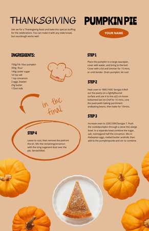 Thanksgiving Pumpkin Pie Cooking Steps Recipe Card – шаблон для дизайна