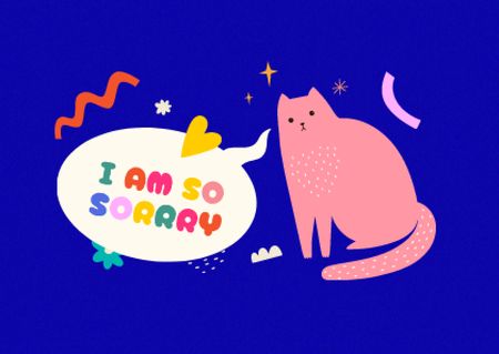 Cute Apology with Pink Cat Card Modelo de Design