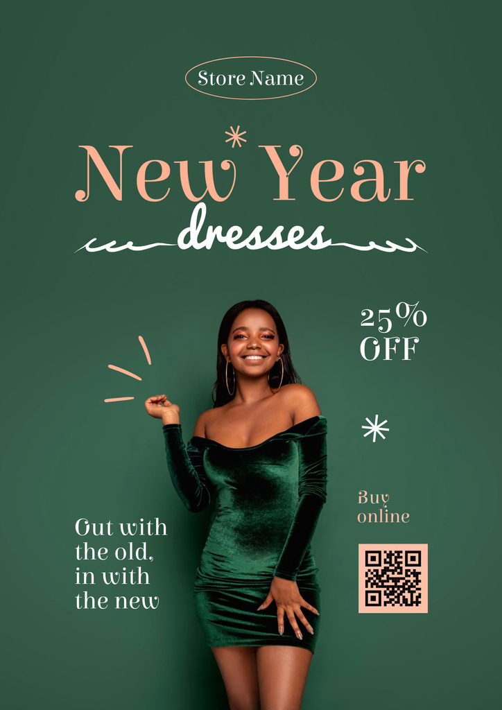 Woman in Festive Stunning Dress on New Year Poster Modelo de Design