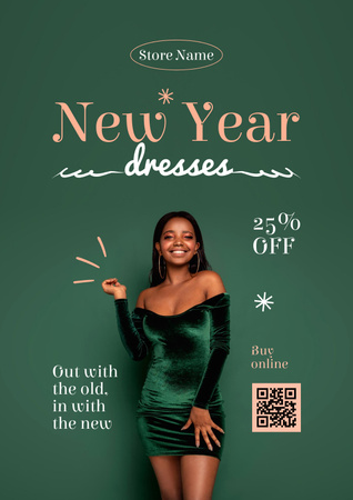 Woman in Festive Stunning Dress on New Year Poster tervezősablon