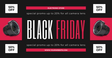 Platilla de diseño Black Friday Sale of Camera Lens Facebook AD