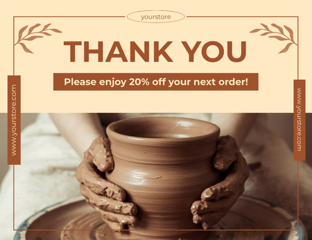 Handmade Pottery Store Promotion Thank You Card 5.5x4in Horizontal Design Template