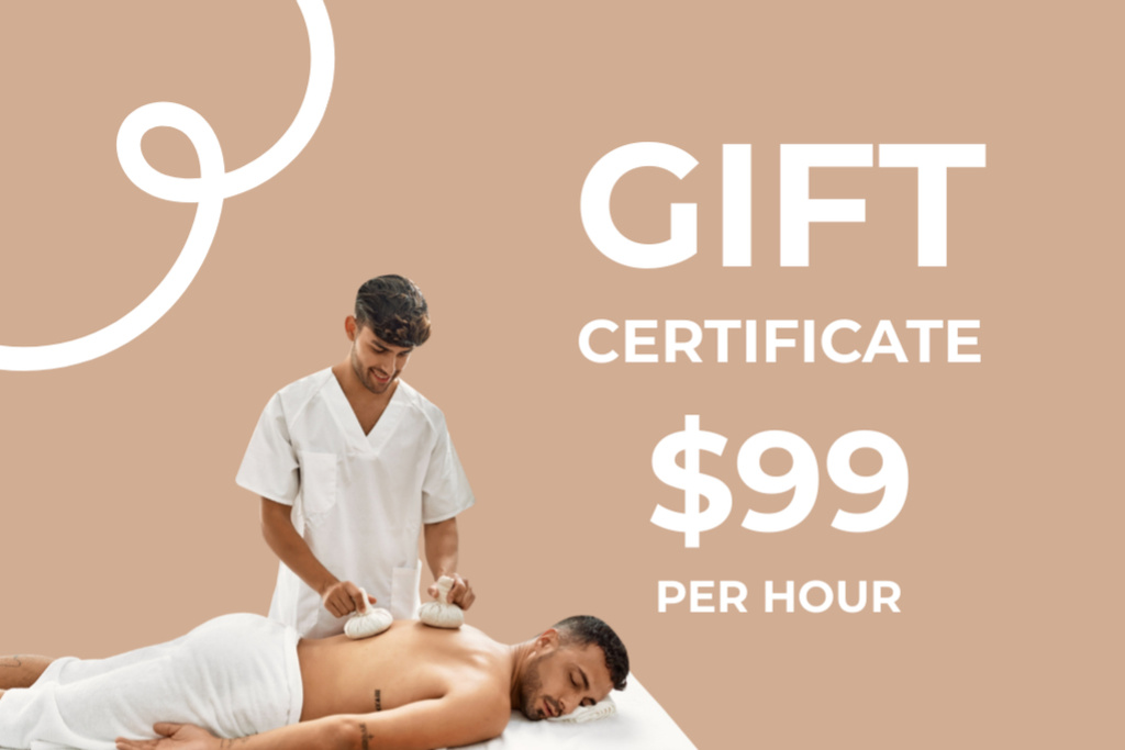 Ontwerpsjabloon van Gift Certificate van Handsome Man Getting a Massage in Spa