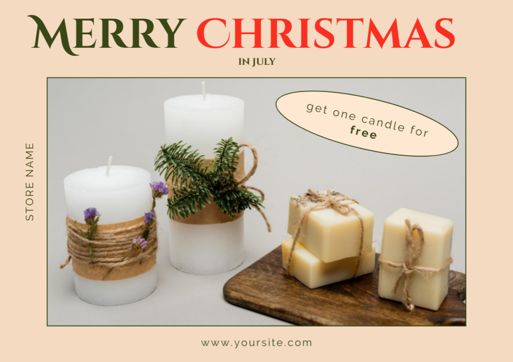 Home Decor Offer with Candles for Christmas in July Postcard A5 Design Template