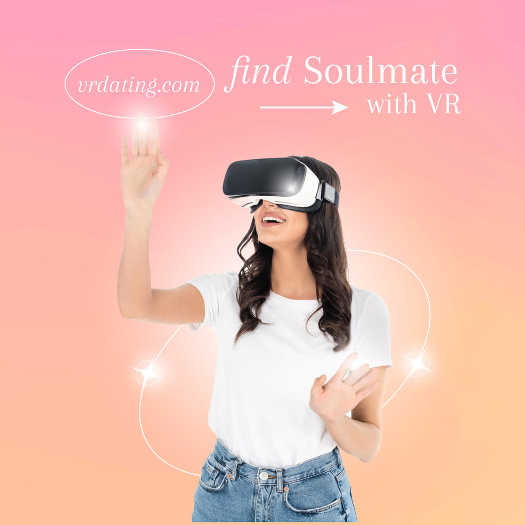 Virtual Reality Dating with Woman in VR Glasses Instagram Design Template