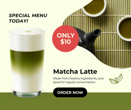 Special Matcha Latte Offer In Coffee Shop Facebook Design Template