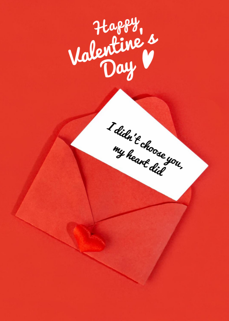 Ontwerpsjabloon van Postcard 5x7in Vertical van Valentine's Day Greeting in Paper Envelope with Heart