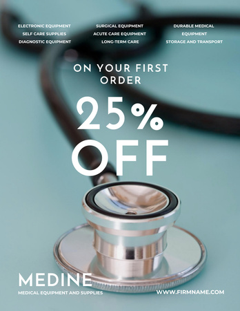 Platilla de diseño Clinic Offer Discount For Visit with Medical Stethoscope on Table Poster 8.5x11in