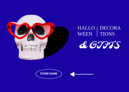 Funny Halloween's Skull in Red Sunglasses Flyer 5x7in Horizontal Design Template