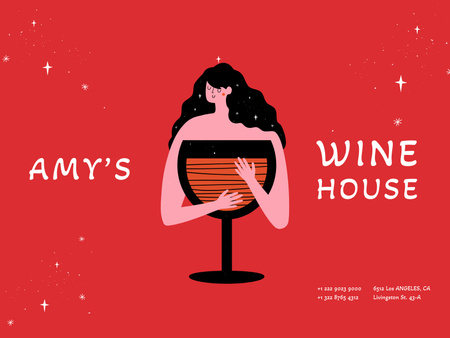 Ilustrace ženy držící velkou sklenici červeného vína Poster 18x24in Horizontal Šablona návrhu