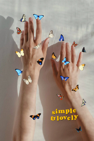 Skincare Ad with Tender Female Hands in Butterflies Pinterest Tasarım Şablonu