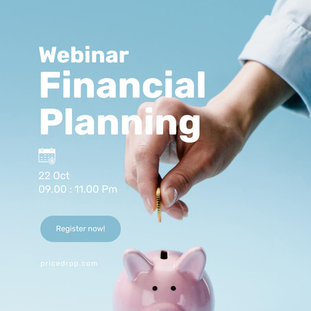 Financial Planning Webinar Ad with a Piggy Bank Instagram Design Template