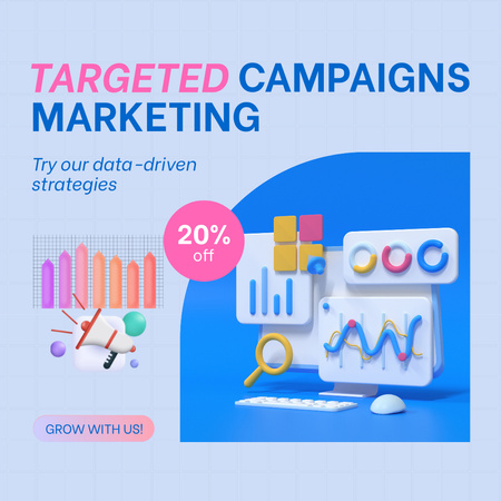 Colorful Charts And Targeted Marketing Service With Discount Animated Post Design Template
