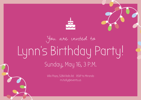 Birthday Party Invitation on Pink Flyer A6 Horizontal Design Template
