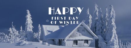 First Winter Day Greeting with Snowy House Facebook cover Design Template