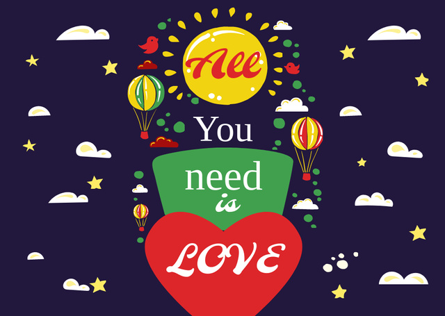 Ontwerpsjabloon van Postcard van Loving Quote with Colorful Air Balloons