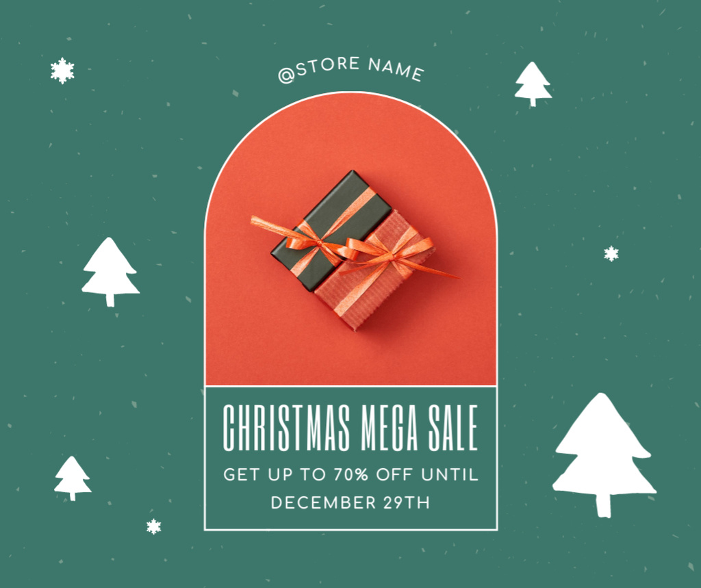 Ontwerpsjabloon van Facebook van Christmas Mega Sale Announcement with Gift Boxes