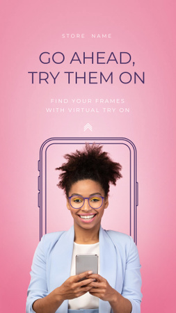 新しいモバイル アプリを提案する若いアフリカ系アメリカ人の女性 Instagram Video Storyデザインテンプレート