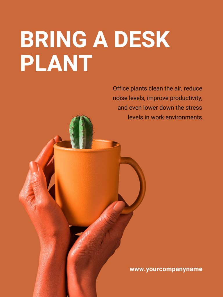 Ecology Concept Hands with Green Cactus in Cup Poster 36x48in Design Template