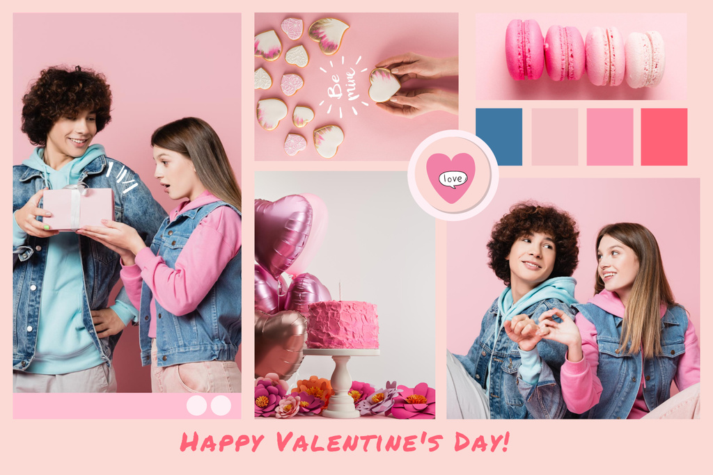 Collage with Teenage Couple for Valentine's Day Mood Board Design Template