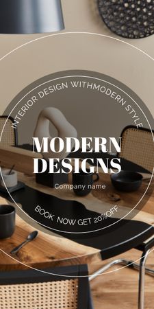 Şık Tablolu Modern İç Tasarım Hizmetleri Reklamı Graphic Tasarım Şablonu