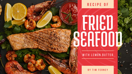 Seafood Recipe Fried Salmon and Shrimps Youtube Thumbnail Design Template