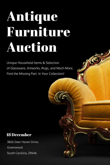 Antique Furniture Auction with Luxury Yellow Armchair Pinterest Design Template