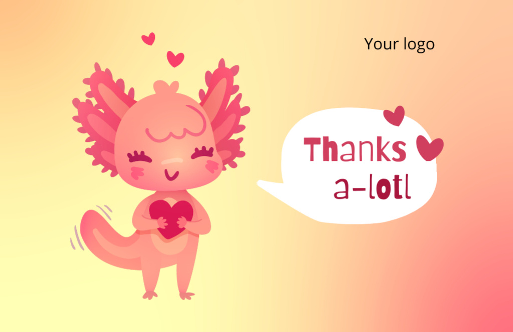Thanks a Lot Message with Cute Cartoon Monster Thank You Card 5.5x8.5in Modelo de Design