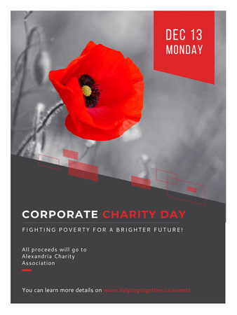 Corporate Charity Day announcement on red Poppy Poster US Design Template