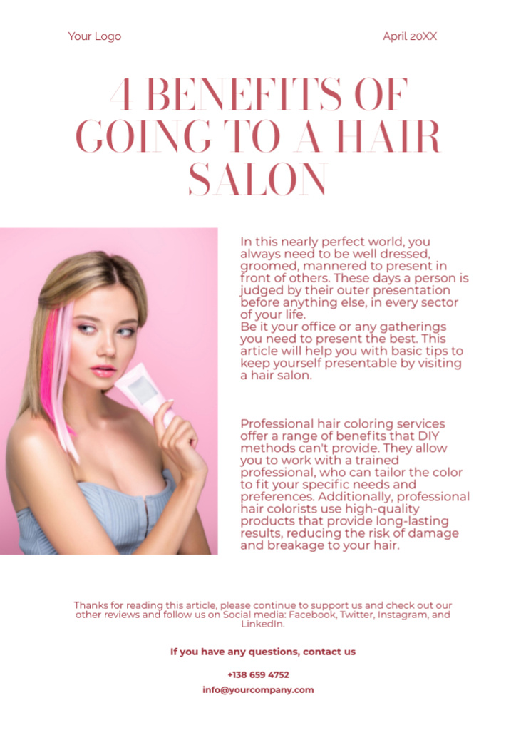 Hair Coloring in Beauty Salon Newsletter Šablona návrhu
