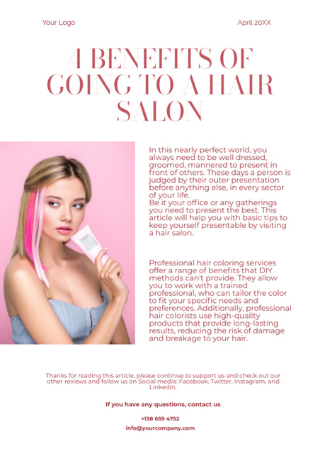 Hair Coloring in Beauty Salon Newsletter Šablona návrhu