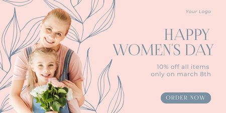 Women's Day Greeting with Happy Mother and Daughter Twitter Design Template