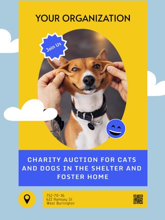 Designvorlage Wohltätigkeitsauktion für Tiere im Tierheim mit süßem Hund für Poster 36x48in