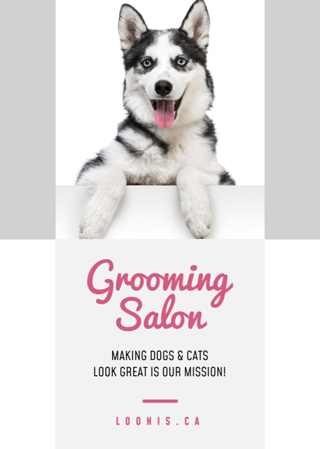 Grooming Salon Ad with Cute Puppie Flayer Tasarım Şablonu
