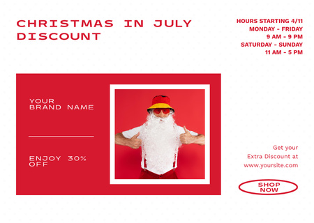 Christmas Sale Announcement in July with Santa in Panama Flyer A6 Horizontal Design Template