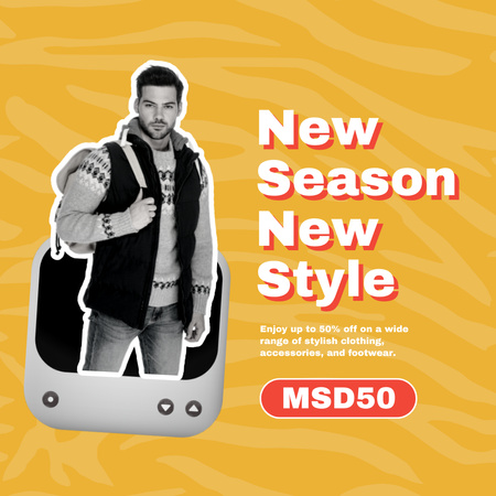 Promo of New Fashion Season with Stylish Man Instagram AD Design Template