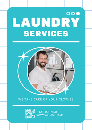 Offer for Laundry Services with Handsome Man Poster Design Template