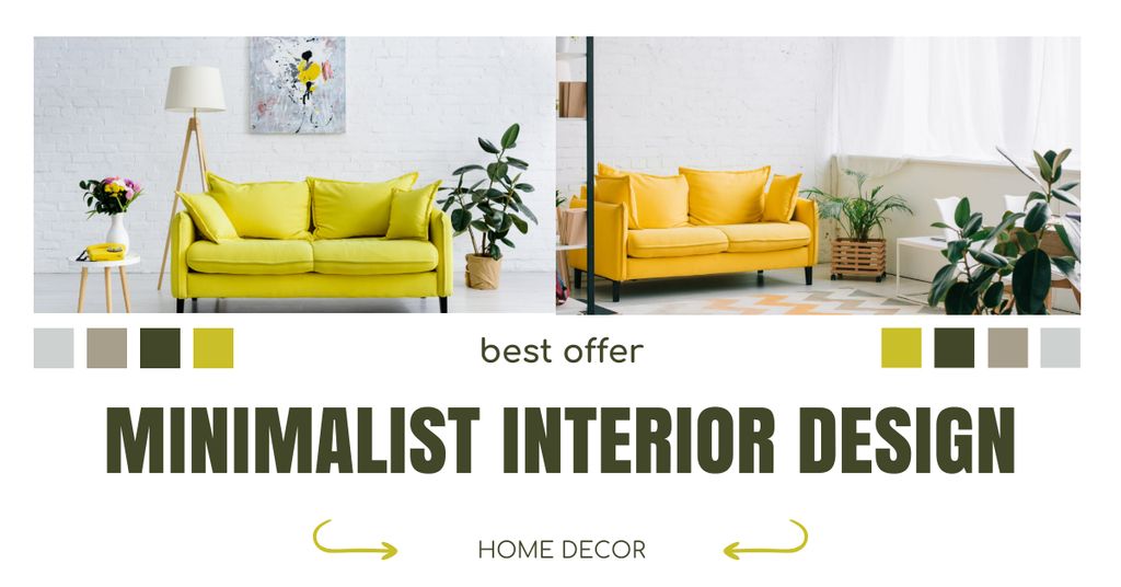 Ad of Minimalistic Interior Designs with Bright Sofas Facebook ADデザインテンプレート
