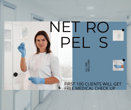 New Clinic Opening Announcement with Nurse in Gloves Facebook Design Template