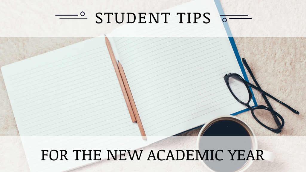 Student Tips Open Notebook and Coffee Title 1680x945px Tasarım Şablonu