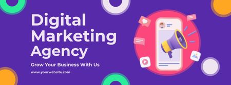 Template di design Annuncio di servizio di agenzia di marketing digitale con smartphone Facebook cover