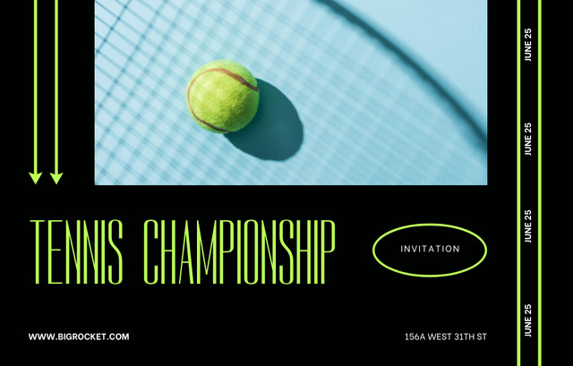 Tennis Championship Announcement With Racket and Ball Invitation 4.6x7.2in Horizontal Tasarım Şablonu
