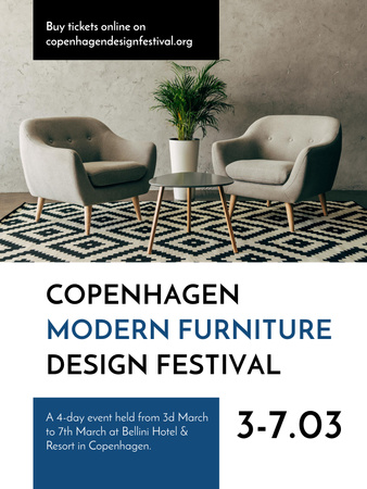 Plantilla de diseño de Furniture Festival ad with Stylish modern interior in white Poster US 