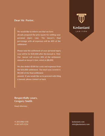 Law Firm Services Fee In Brown Letterhead 8.5x11in Design Template